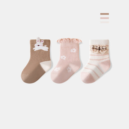 Autumn and Spring Baby Girls Breathable Cartoon Pattern Socks 1 Lot=3-Pair Set, MyKids-USA®, Baby & Toddler Socks & Tights, MyKids-USA - Size/Age - XS (0-6M) - Color - Brown -  -  - TR2601231630-A.