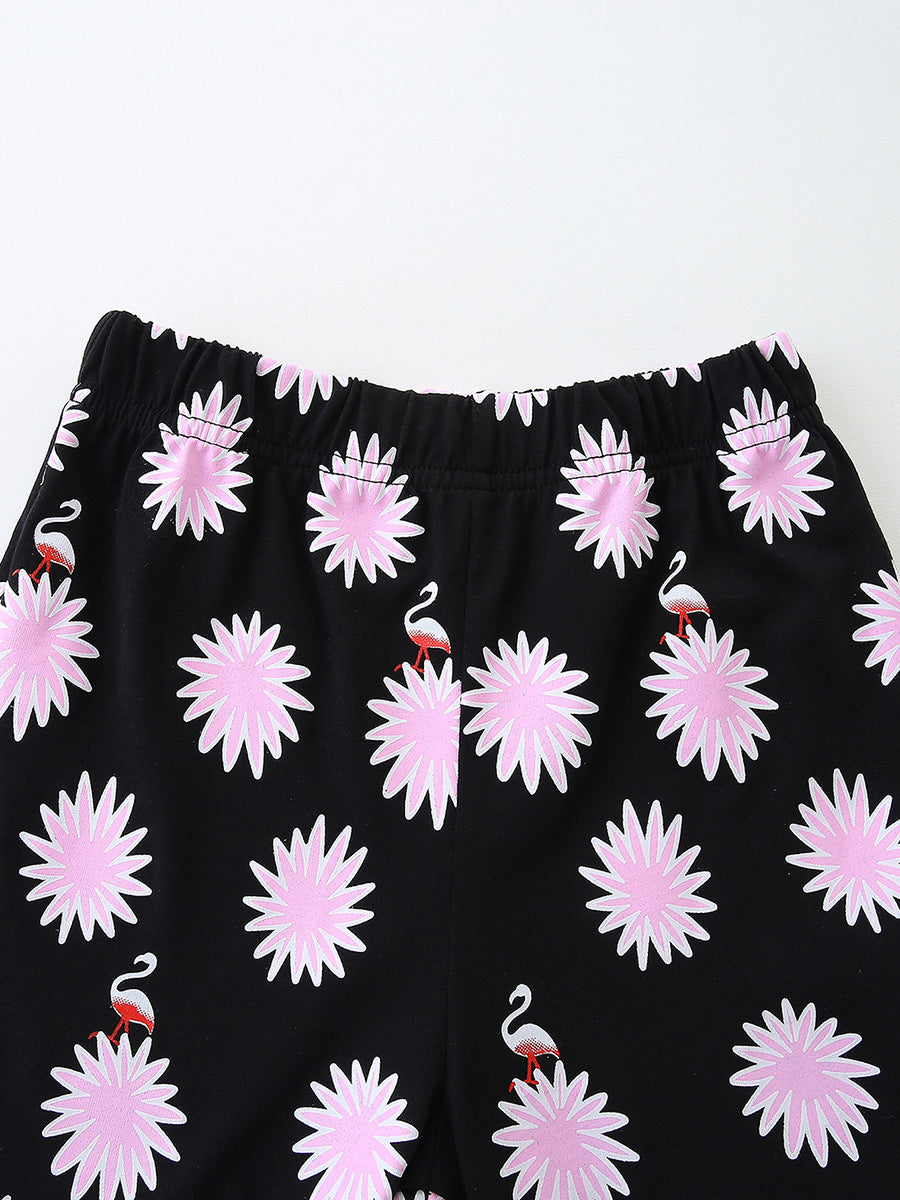 Arrival Summer Baby Kids Girls Short Sleeves Cartoon Pattern T-shirt and Floral Shorts Clothing Set