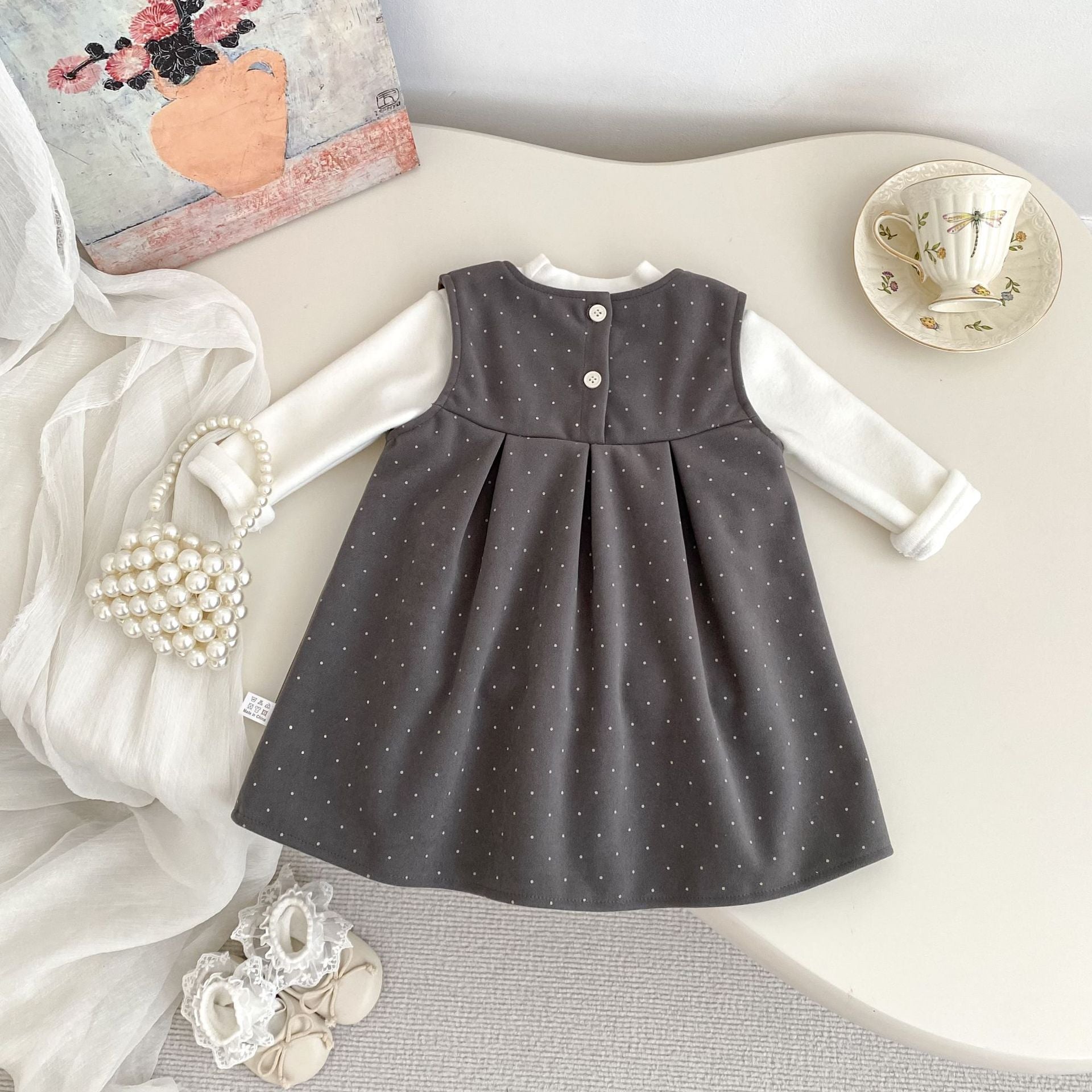 Winter and Autumn Baby Kids Girls Sleeveless Dots Pattern Dress and Plain Top Clothing Set, MyKids-USA®, Baby & Toddler Outfits, MyKids-USA -  -  -  -  -  -  - 