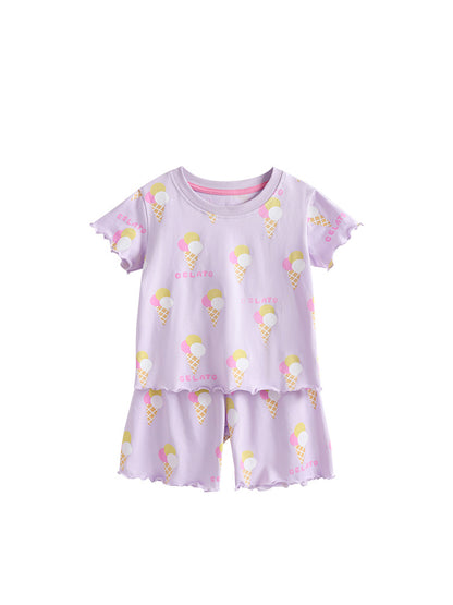 Arrival Summer Baby Kids Girls Short Sleeves Ice-Cream Pattern Top and Shorts Clothing Set