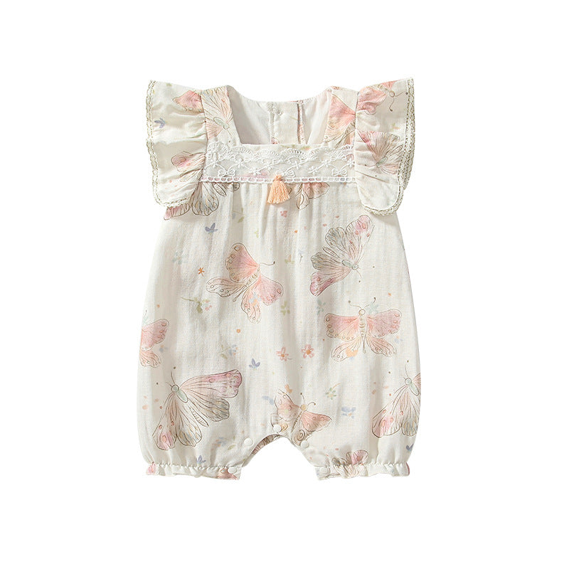 Summer Arrival Fly Sleeves Butterfly Pattern Square Neck Rompers for Stylish Girls, MyKids-USA®, Baby One-Pieces, MyKids-USA -  -  -  -  -  -  - 