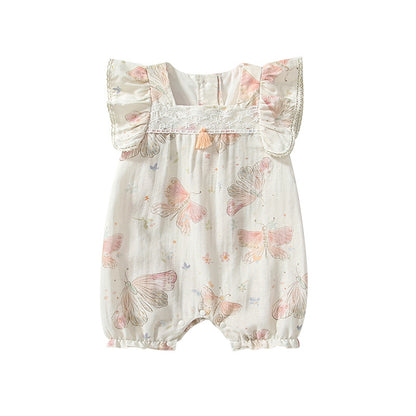 Summer Arrival Fly Sleeves Butterfly Pattern Square Neck Rompers for Stylish Girls, MyKids-USA®, Baby One-Pieces, MyKids-USA -  -  -  -  -  -  - 
