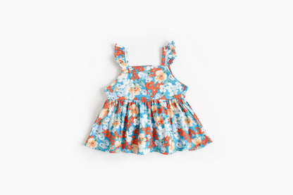 Baby Girl Flower Pattern Sling Loose Tops With Shorts Sets