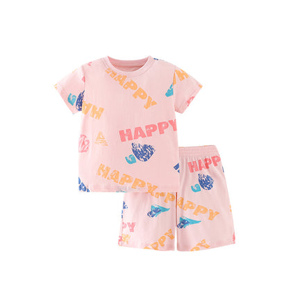 Summer Baby Kids Letters and Geometric Pattern T-shirt and Shorts Clothing Set for Girls, MyKids-USA®, Baby & Toddler Outfits, MyKids-USA - Size/Age - 100 (2-3Y) - Color - Pink -  -  - TR2506251947-A