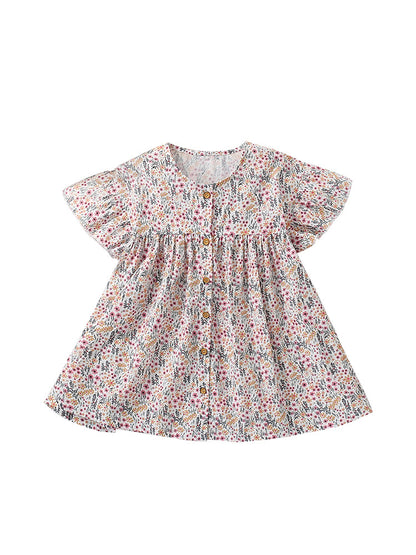 Summer Arrival Flowers Pattern Short Sleeves Single Breasted Dress for Stylish Girls, MyKids-USA®, Baby & Toddler Dresses, MyKids-USA - Size/Age - 100 (2-3Y) - Color - Pink -  -  - TR2505091755-A
