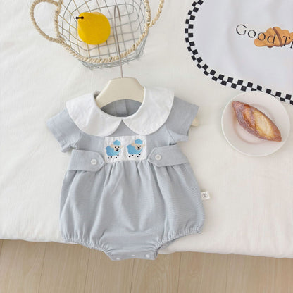 Summer Arrival Baby Girls Cute Short Sleeves Animals Embroidered Pattern Onesies with Peter Pan Collar, MyKids-USA®, Baby One-Pieces, MyKids-USA -  -  -  -  -  -  - 
