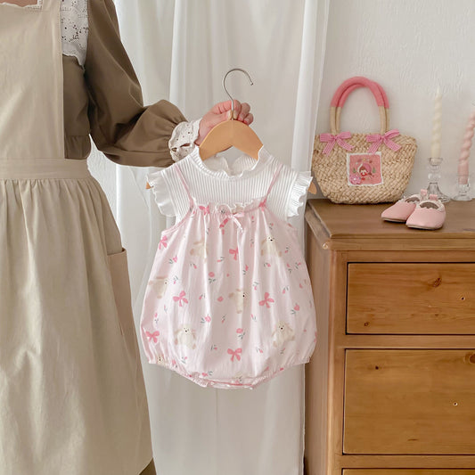 Arrival Summer Baby Kids Girls Flowers Pattern Sleeveless Strap Onesies And White Fly Sleeves Elastic T-Shirt Set, MyKids-USA®, Baby One-Pieces, MyKids-USA -  -  -  -  -  -  - 