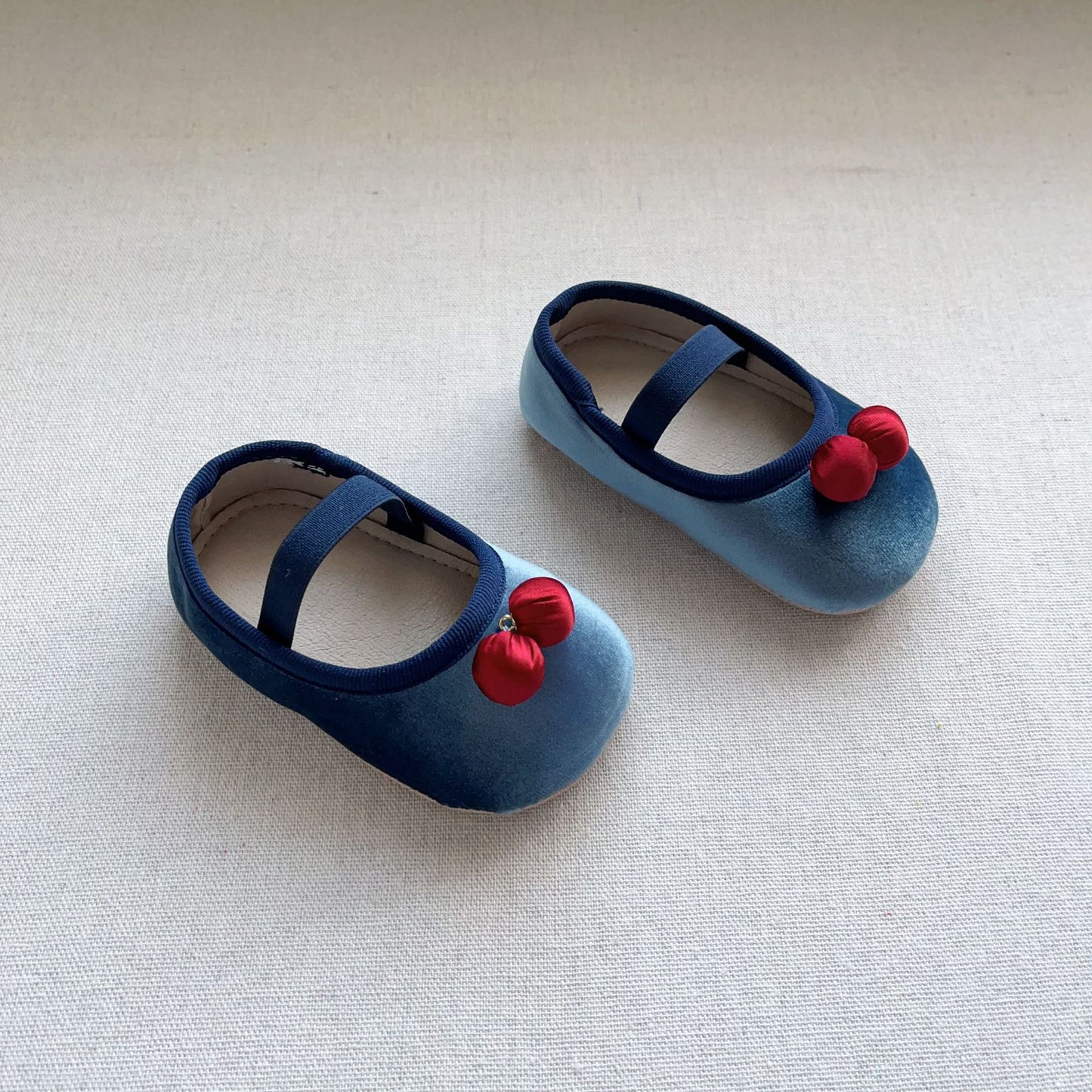 Autumn Baby Girl Vintage Design Double-Cherry Attached Toddler Soft-Sole Anti-slip Walking Shoes, MyKids-USA®, Baby & Toddler Shoes, MyKids-USA - Size/Age - insole length 11.00 cm - Color - Blue -  -  - TR2410071710-B