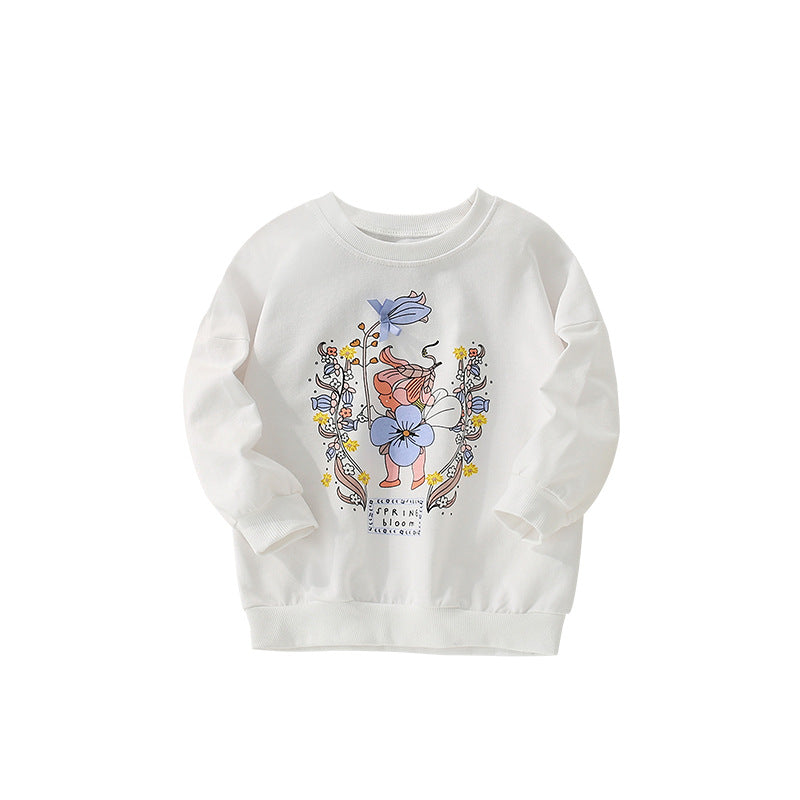 Autumn and Spring Arrival Flowers and Cartoon Pattern Long Sleeves Pullover for Stylish Girls, MyKids-USA®, Sweatshirts, MyKids-USA - Size/Age - 100 (2-3Y) - Color - White -  -  - TR2509132226-A