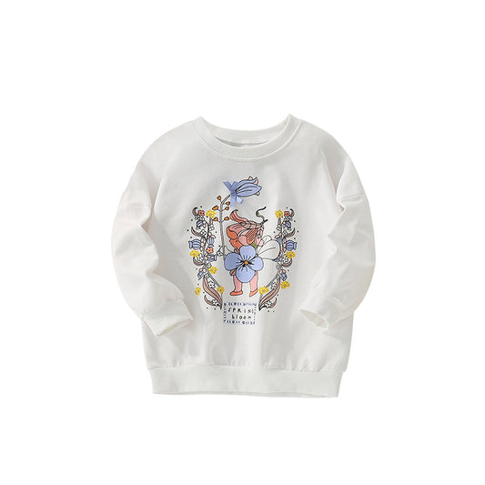 Autumn and Spring Arrival Flowers and Cartoon Pattern Long Sleeves Pullover for Stylish Girls, MyKids-USA®, Sweatshirts, MyKids-USA - Size/Age - 100 (2-3Y) - Color - White -  -  - TR2509132226-A