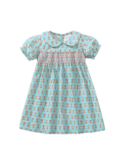 Summer Baby Kids Girls Short Sleeves Flowers Print Dress