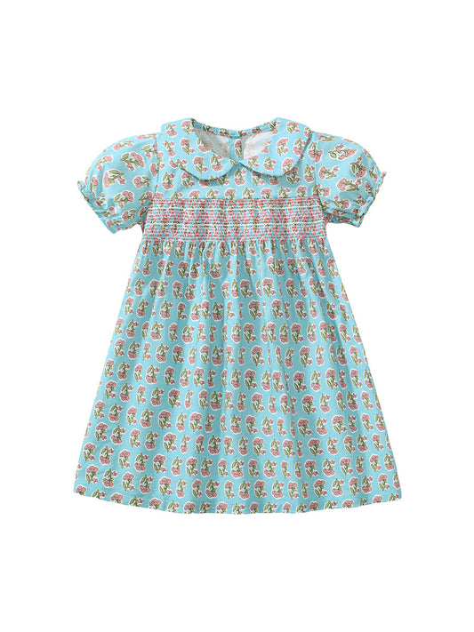 Summer Baby Kids Girls Short Sleeves Flowers Print Dress, MyKids-USA®, Baby & Toddler Dresses, MyKids-USA - Size/Age - 90 (12-24M) - Color - Green -  -  - TR2402291345-A