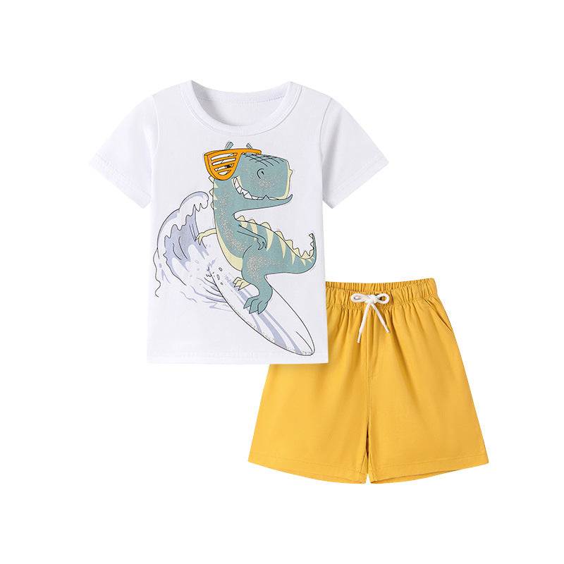 Summer Hot Selling Baby Kids Boys Short Sleeves Cartoon Animals Pattern T-shirt and Shorts Clothing Set, MyKids-USA®, Baby & Toddler Outfits, MyKids-USA - Size/Age - 90 (12-24M) - Color - White -  -  - TR2602031555-A.