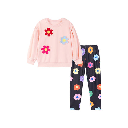 Spring and Autumn Girls Flowers Pattern Long Sleeves Top and Pants Clothing Set, MyKids-USA®, Baby & Toddler Outfits, MyKids-USA - Size/Age - 90 (12-24M) - Color - Pink -  -  - TR2510192224-A