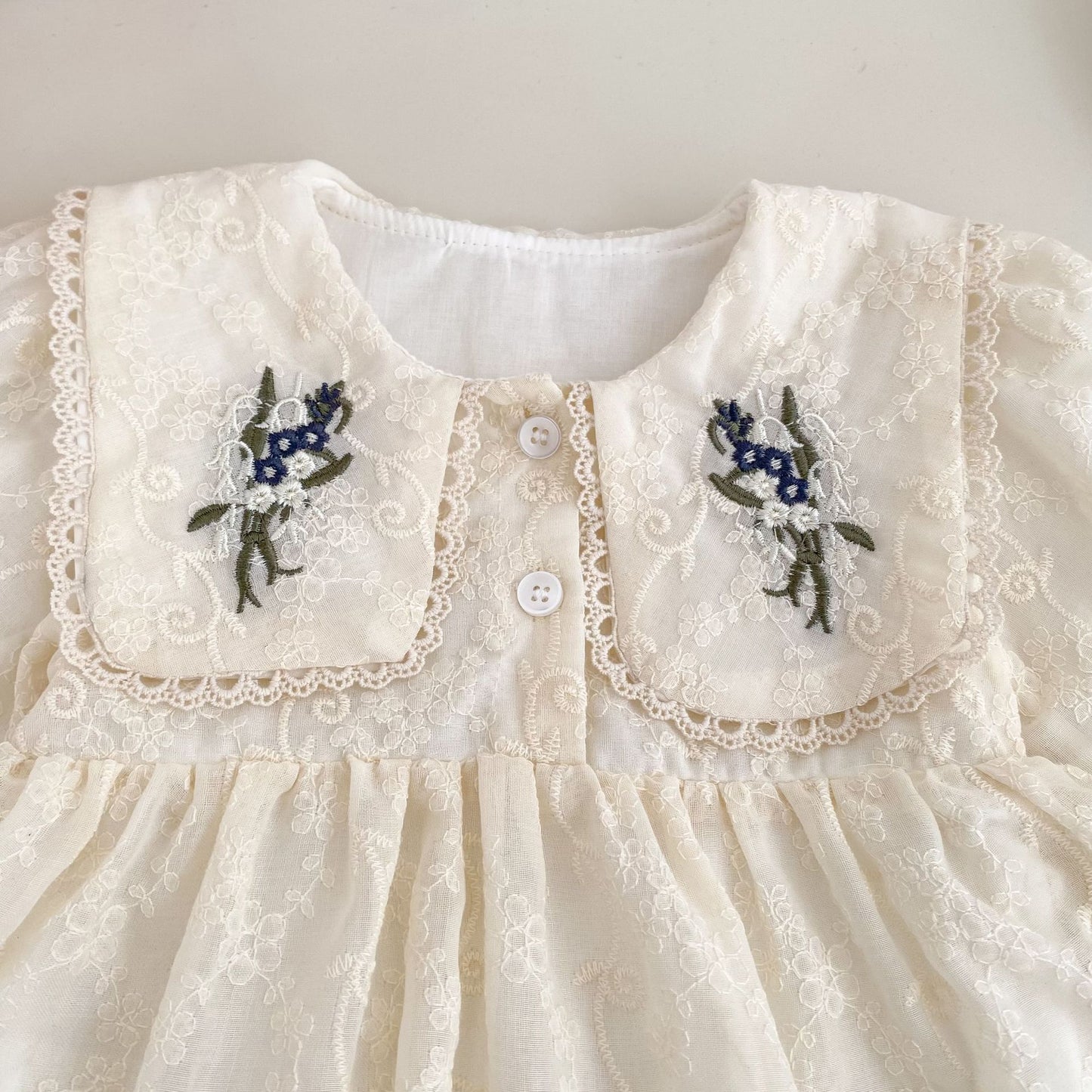 MyKids-USA® Autumn Flowers Pattern Embroidered Baby Kids Girls Princess Long Sleeves Bodysuit Dress