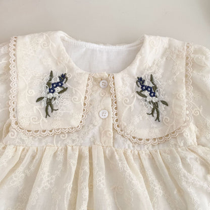 MyKids-USA® Autumn Flowers Pattern Embroidered Baby Kids Girls Princess Long Sleeves Bodysuit Dress