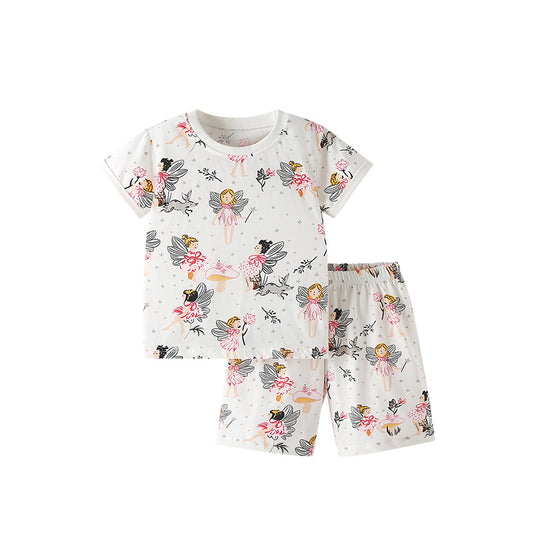 Summer Baby Kids Fairy Cartoon Pattern T-shirt and Shorts Clothing Set for Girls, MyKids-USA®, Baby & Toddler Outfits, MyKids-USA - Size/Age - 120 (5-7Y) - Color - Beige -  -  - TR2506172007-A