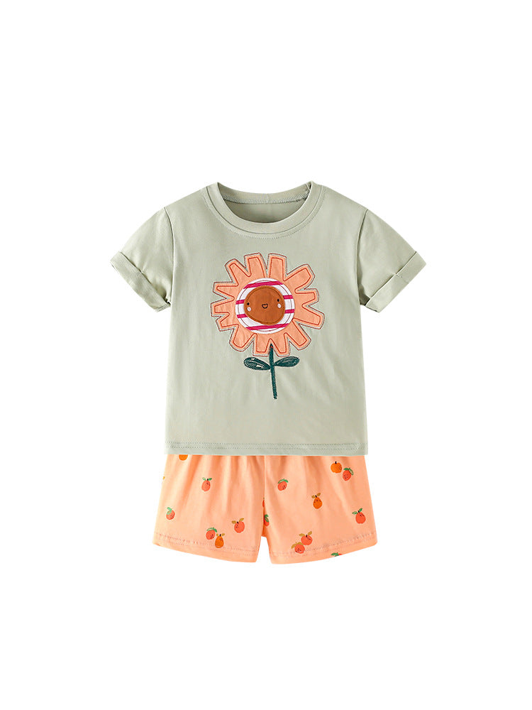 Arrival Summer Baby Kids Girls Short Sleeves Cartoon Pattern T-shirt and Shorts Clothing Set