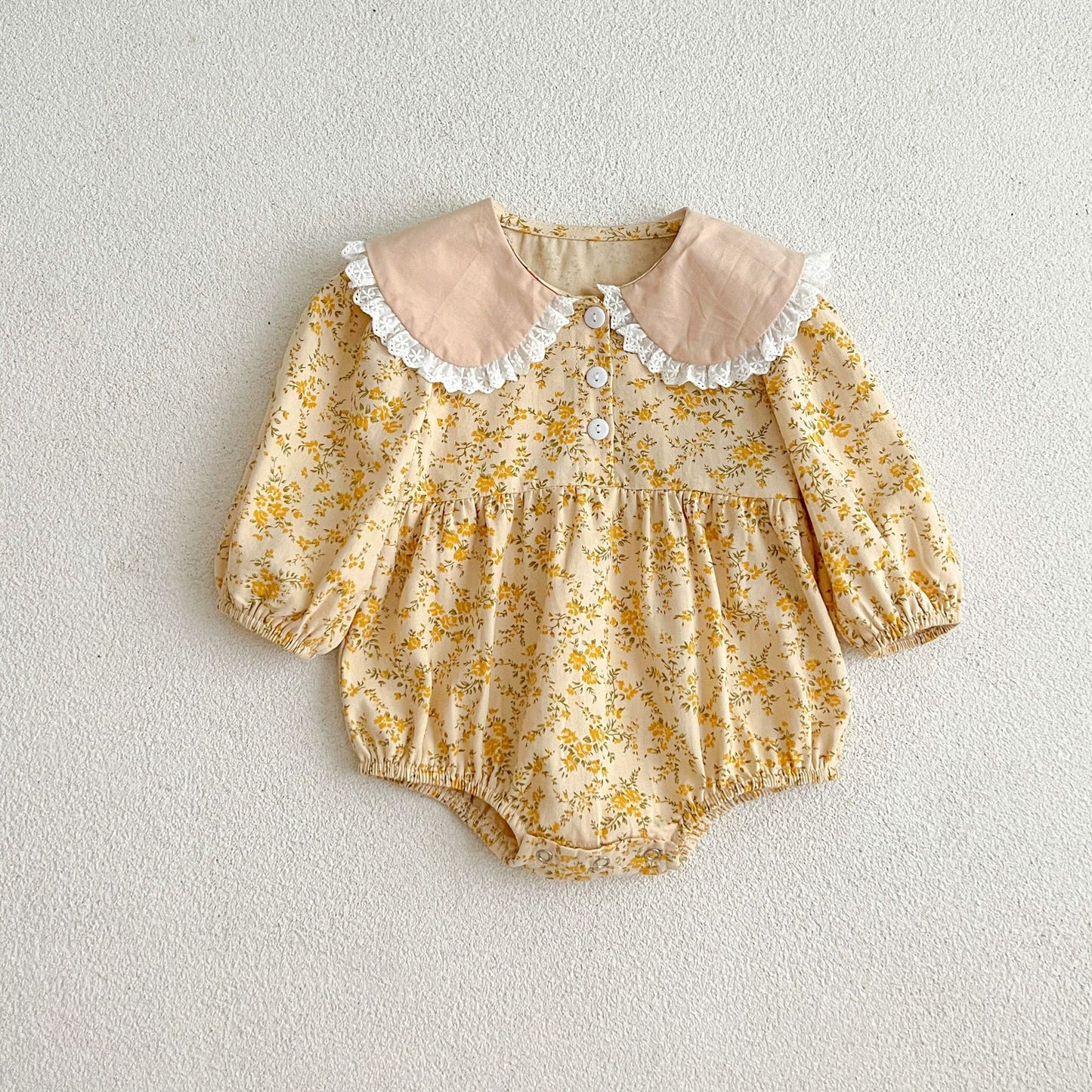 Floral Adorable Baby Turndown Lace Trim Collar Onesies And Girls’ Dress – Princess Sister Matching Set, MyKids-USA®, Baby & Toddler Outfits, MyKids-USA - Size/Age - 66 (3-6M) - Color - Yellow -  -  - TR2401112237-E