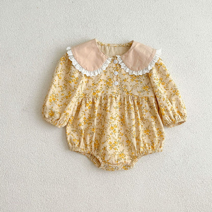 Floral Adorable Baby Turndown Lace Trim Collar Onesies And Girls’ Dress – Princess Sister Matching Set, MyKids-USA®, Baby & Toddler Outfits, MyKids-USA - Size/Age - 66 (3-6M) - Color - Yellow -  -  - TR2401112237-E