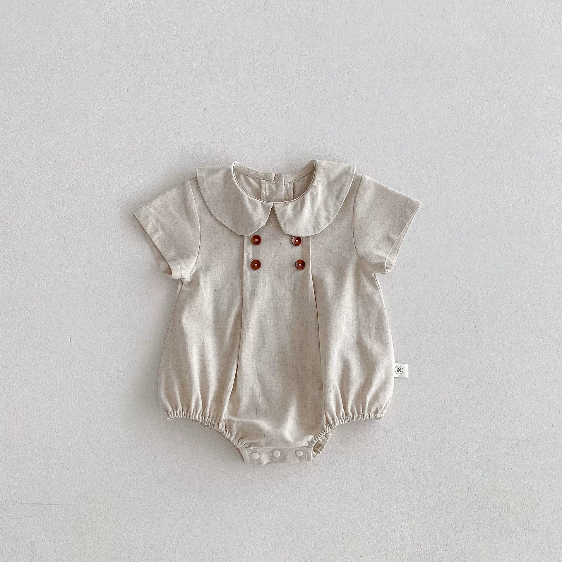 Summer Arrival Baby Girls Short Sleeves Peter Pan Collar Onesies, MyKids-USA®, Baby One-Pieces, MyKids-USA - Size/Age - 66 (3-6M) - Color - Apricot -  -  - TR2506171712-A