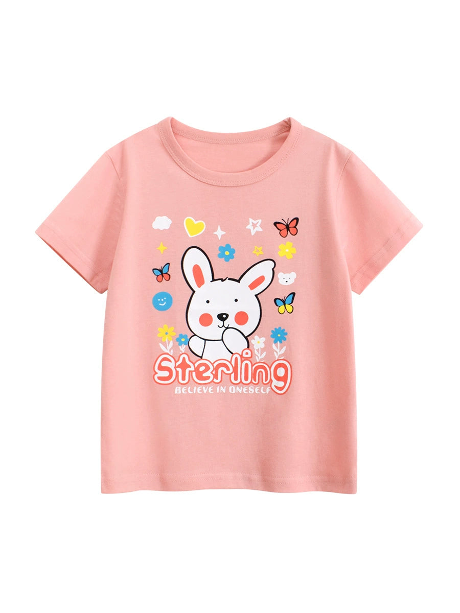 Summer Girls’ Cartoon Rabbit and Letters Pattern Printed T-shirt in European and American Style, MyKids-USA®, Baby & Toddler Tops, MyKids-USA -  -  -  -  -  -  - 