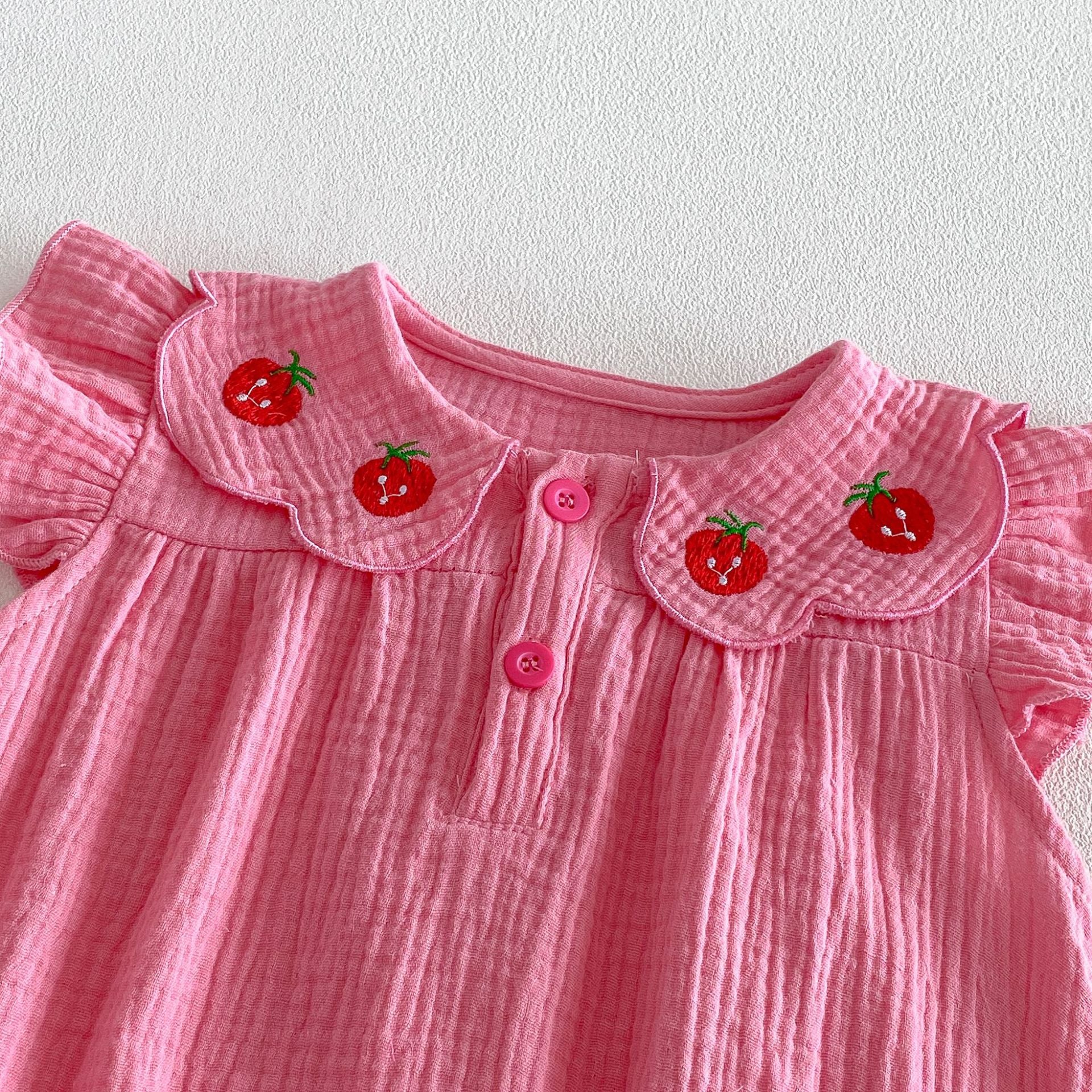 Summer Arrival Baby Girls Fly Sleeves Strawberry Embroidered Pattern Bodysuit, MyKids-USA®, Baby & Children's One-Pieces, MyKids-USA -  -  -  -  -  -  - .