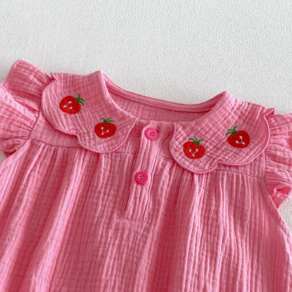 Summer Arrival Baby Girls Fly Sleeves Strawberry Embroidered Pattern Bodysuit, MyKids-USA®, Baby & Children's One-Pieces, MyKids-USA -  -  -  -  -  -  - .