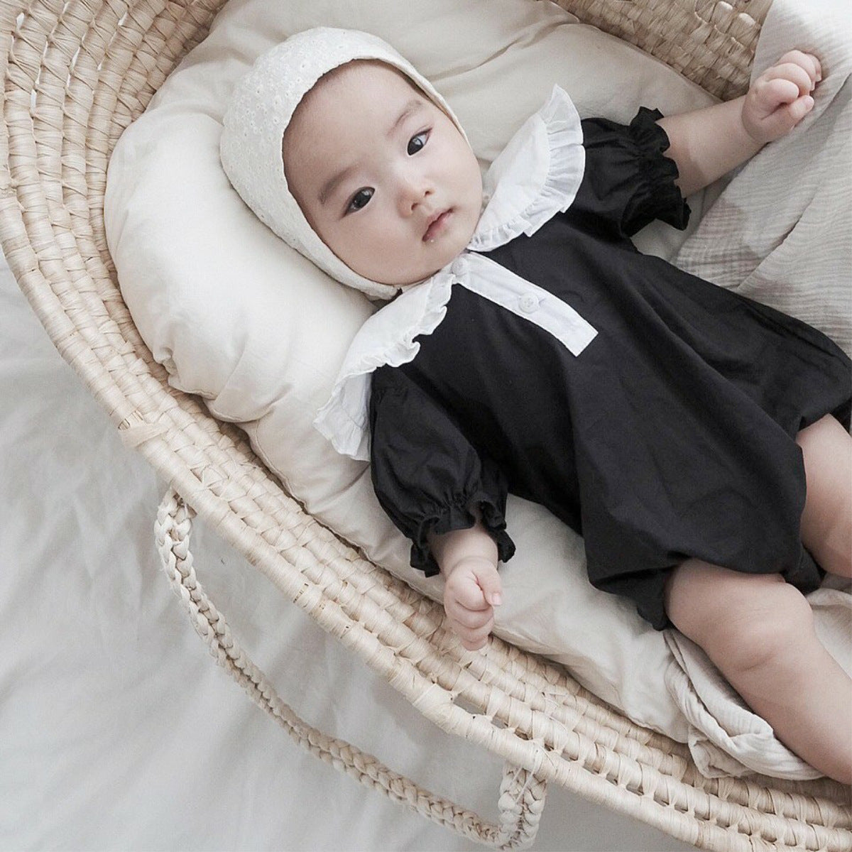 Summer Arrival Baby Girls Short Sleeves Color Patchwork Onesies with Collar, MyKids-USA®, Baby One-Pieces, MyKids-USA - Size/Age - 66 (3-6M) - Color - Black -  -  - TR2505122337-B