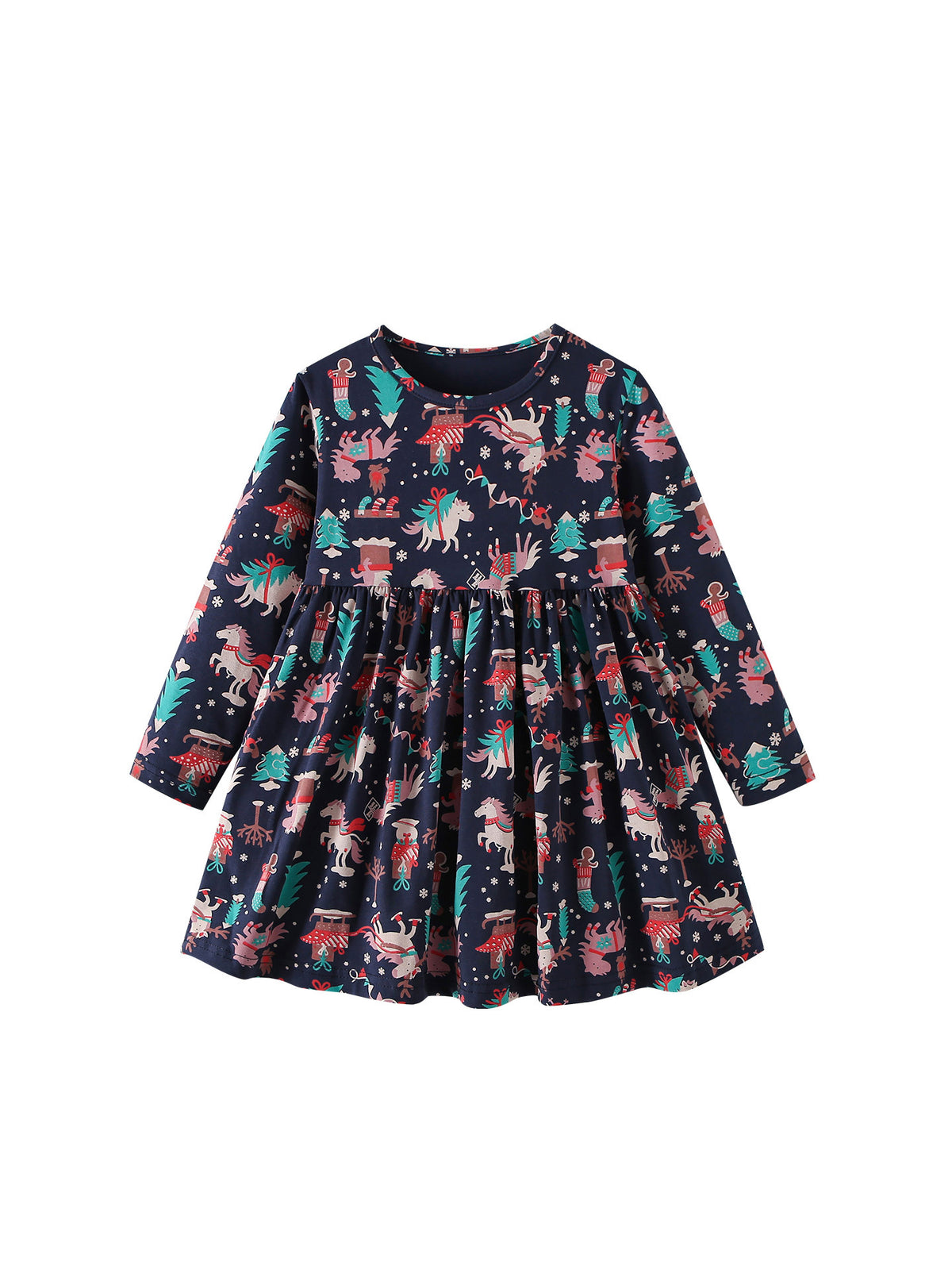 MyKids-USA® Autumn Arrival Baby Kids Girls Princess Christmas Pattern Long Sleeves Dress