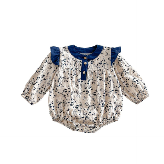 Baby Girl Contrast Color Flower Graphic bodysuit, MyKids-USA®, Baby One-Pieces, MyKids-USA - Size/Age - 66 (3-6M) - Color - Blue -  -  - JM2307242319-A.