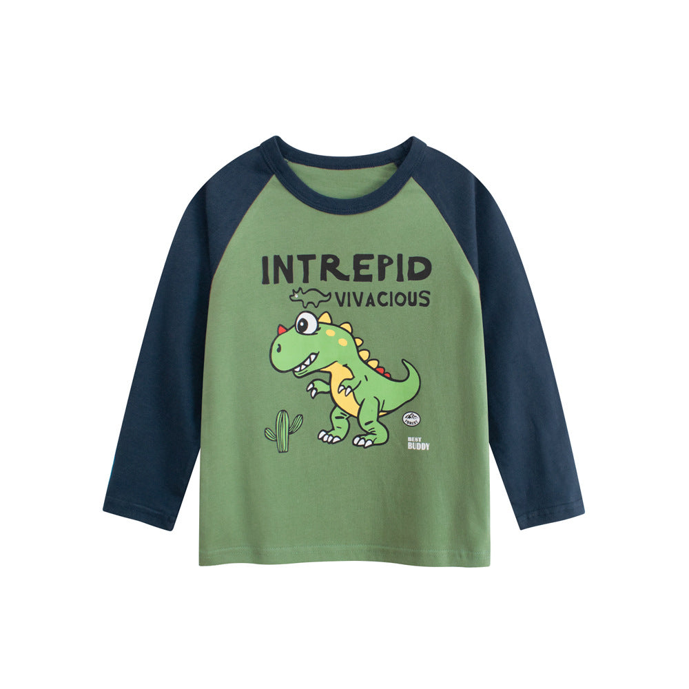 Autumn Baby Kids Boys Letters and Dinosaur Print Color Patchwork Long Sleeves Crew Neck Base Top Shirt, MyKids-USA®, Shirts, MyKids-USA -  -  -  -  -  -  - 