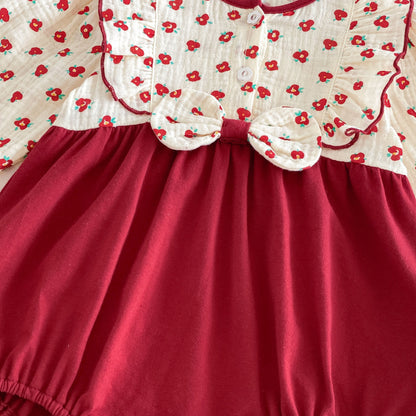 MyKids-USA® Baby Girls Long Sleeves Color Patchwork Floral Bodysuit