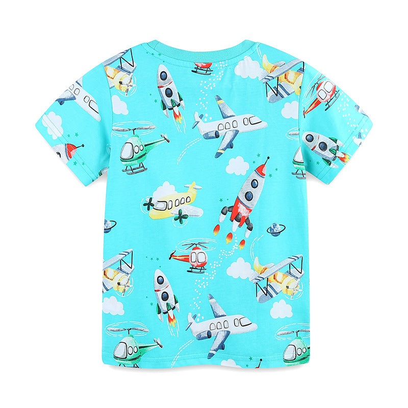 Summer Boys’ Rockets and Plane Cartoon Pattern T-shirt in European and American Style, MyKids-USA®, Baby & Toddler Tops, MyKids-USA -  -  -  -  -  -  - 