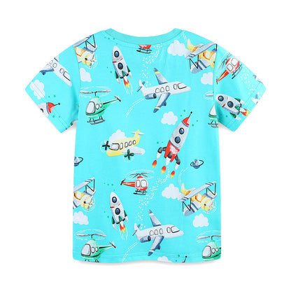 Summer Boys’ Rockets and Plane Cartoon Pattern T-shirt in European and American Style, MyKids-USA®, Baby & Toddler Tops, MyKids-USA -  -  -  -  -  -  - 