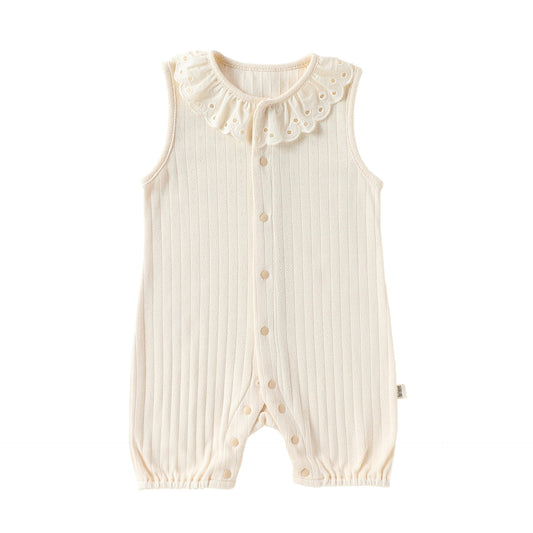 Summer Arrival Baby Girls Sleeveless Lace Trim Collar Single Breasted Rompers Bodysuits
