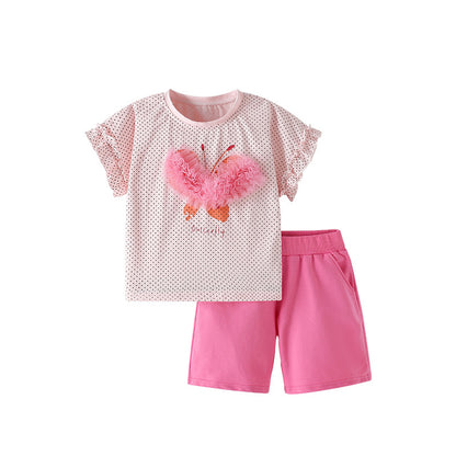 Summer Baby Kids Heart Shaped Butterfly Pattern Top and Pink Shorts Clothing Set for Girls, MyKids-USA®, Baby & Toddler Outfits, MyKids-USA - Size/Age - 100 (2-3Y) - Color - Pink -  -  - TR2505081114-A