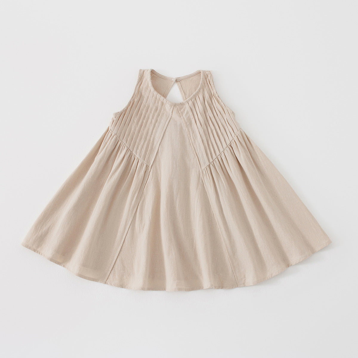 Summer Kids Girls Sleeveless Plain Style Pleated Sleeveless Dress