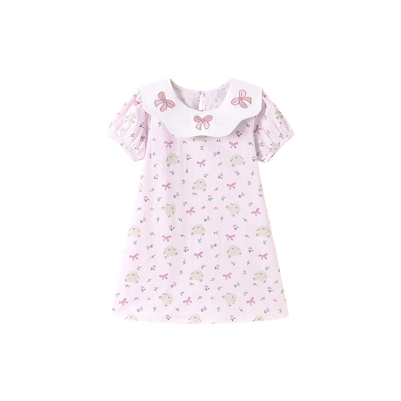 Summer Arrival Flowers and Animals Pattern Short Sleeves Dress for Stylish Girls, MyKids-USA®, Baby & Toddler Dresses, MyKids-USA - Size/Age - 90 (12-24M) - Color - Pink -  -  - TR2601281112-A.