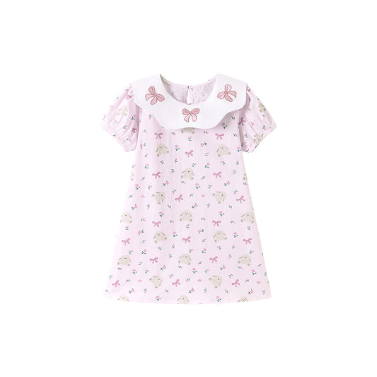 Summer Arrival Flowers and Animals Pattern Short Sleeves Dress for Stylish Girls, MyKids-USA®, Baby & Toddler Dresses, MyKids-USA - Size/Age - 90 (12-24M) - Color - Pink -  -  - TR2601281112-A.