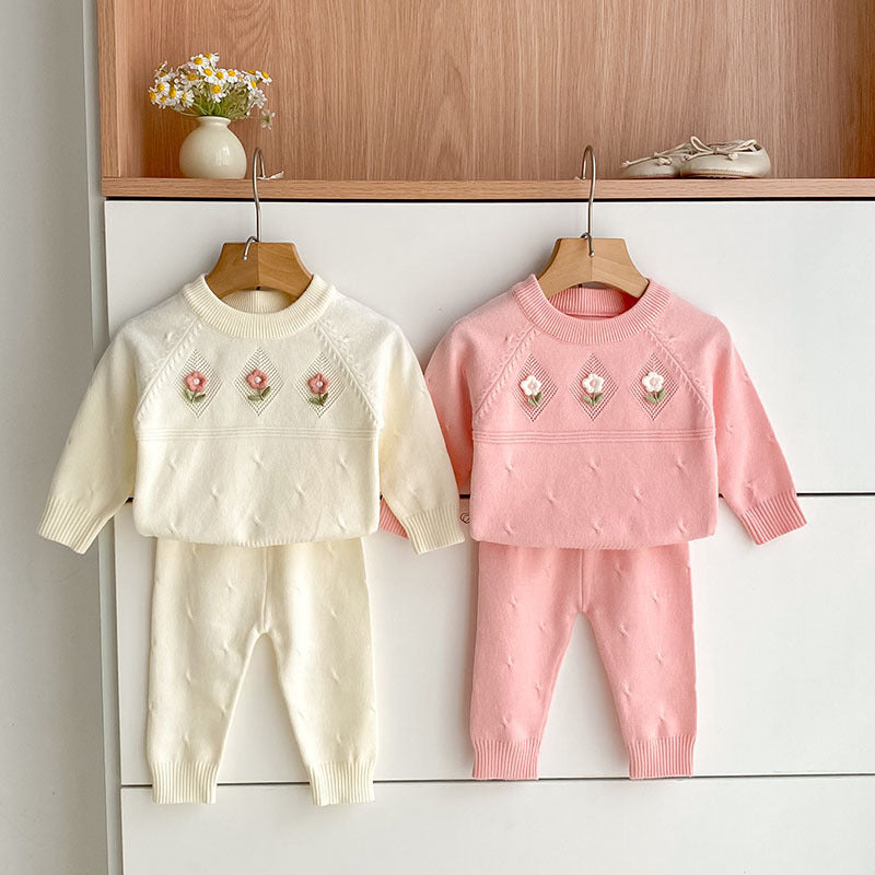 Arrival Autumn Baby Girls Long Sleeves Simple Knitted Top with Flowers Pattern and Solid Color Long Trousers Clothing Set, MyKids-USA®, Baby & Toddler Outfits, MyKids-USA -  -  -  -  -  -  - 