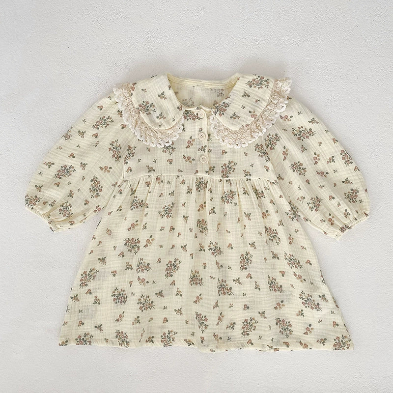 Autumn Baby Girls Flowers Pattern Long-sleeved Onesies and Dress – Princess Sister Matching Set with Collar, MyKids-USA®, Baby & Toddler Dresses, MyKids-USA - Size/Age - 66 (3-6M) - Color - Beige -  -  - TR2508132138-B