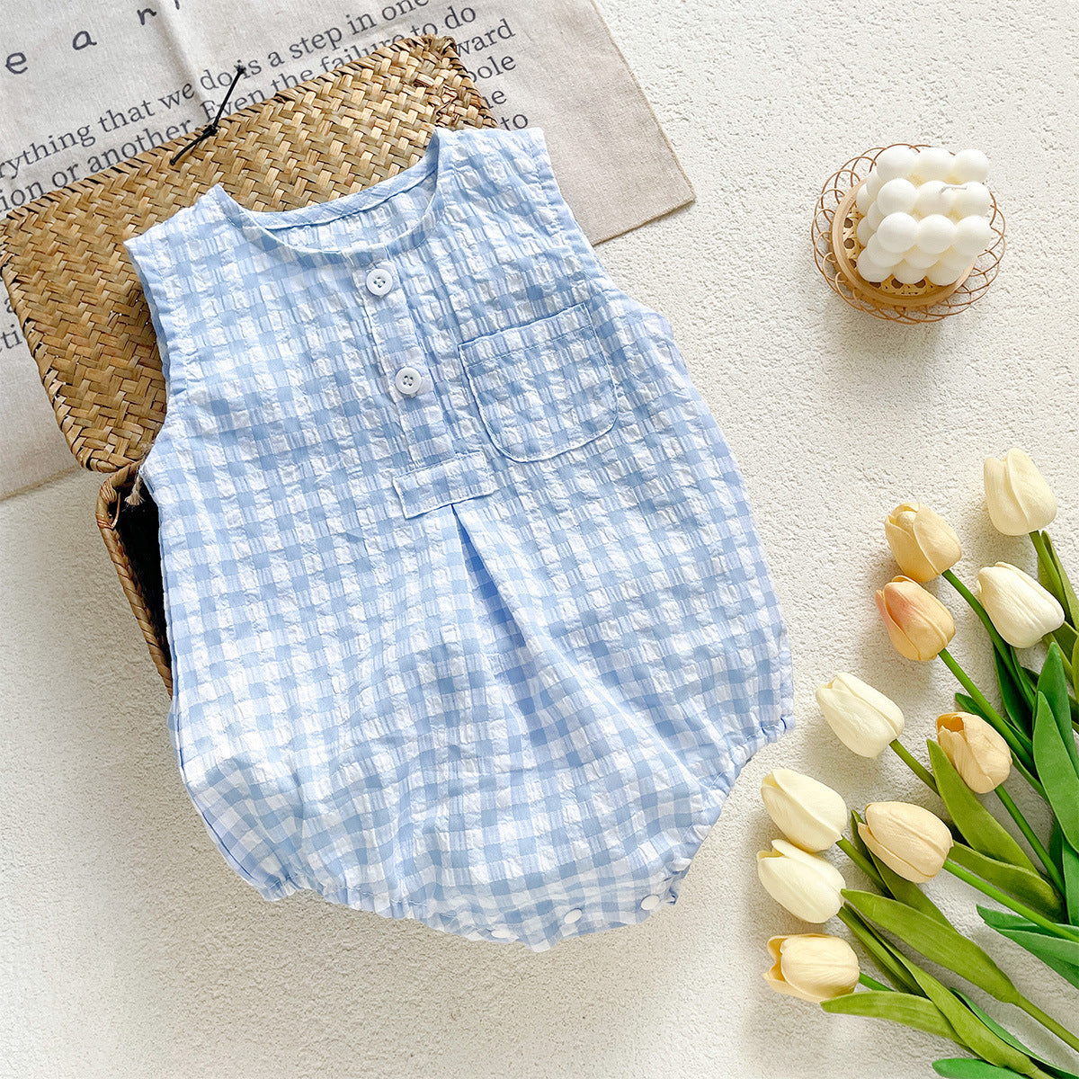 Summer Arrival Baby Boys and Girls Sleeveless Plaid Pattern Bodysuit, MyKids-USA®, Bodysuits, MyKids-USA - Size/Age - 66 (3-6M) - Color - Blue -  -  - TR2603171445-A.