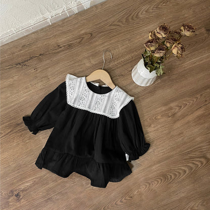 MyKids-USA® Autumn Lace Trim Baby Kids Girls Princess Color Patchwork Long Sleeves Dress