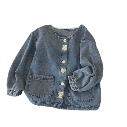 Baby Kids Girls Button Front Design Crew Neck Denim Jacket Coat, MyKids-USA®, Coats & Jackets, MyKids-USA -  -  -  -  -  -  - .