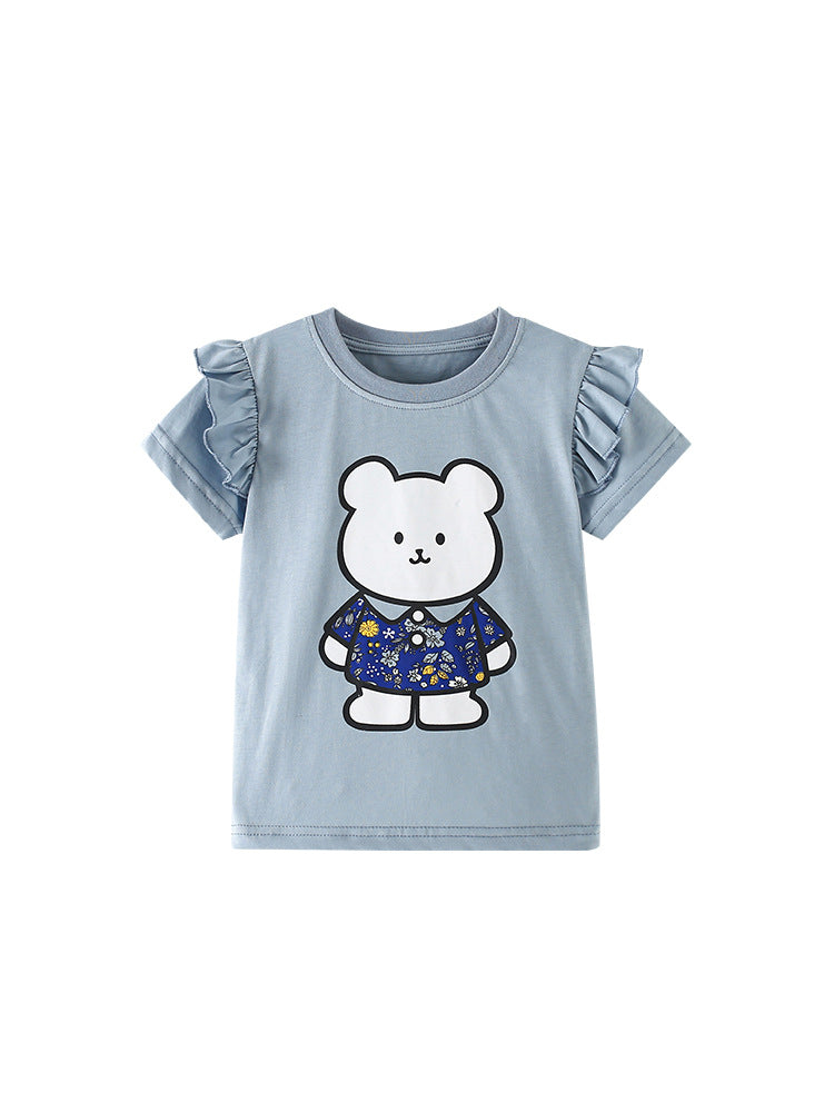 Summer Girls’ Cartoon Pattern T-shirt in European and American Style