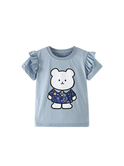 Summer Girls’ Cartoon Pattern T-shirt in European and American Style