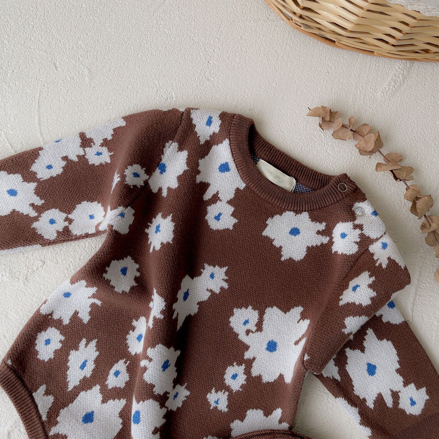 Arrival Autumn and Winter Baby Girls Floral Pattern Long Sleeves Knitted Bodysuit