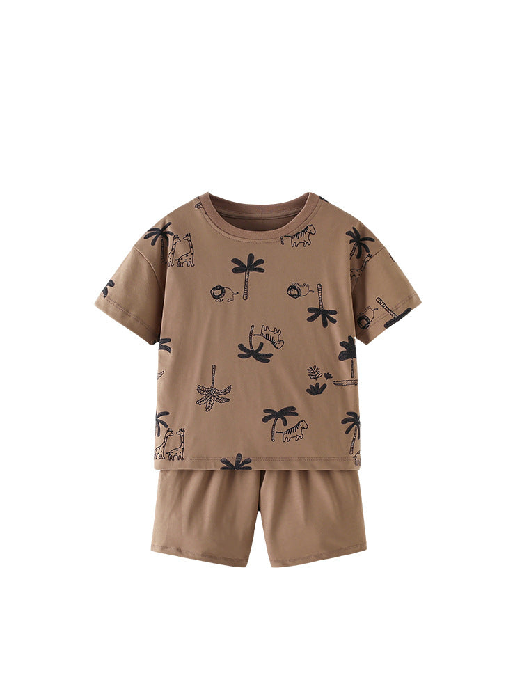 Arrival Summer Baby Kids Boys Short Sleeves Palm Tree Pattern T-shirt and Shorts Clothing Set