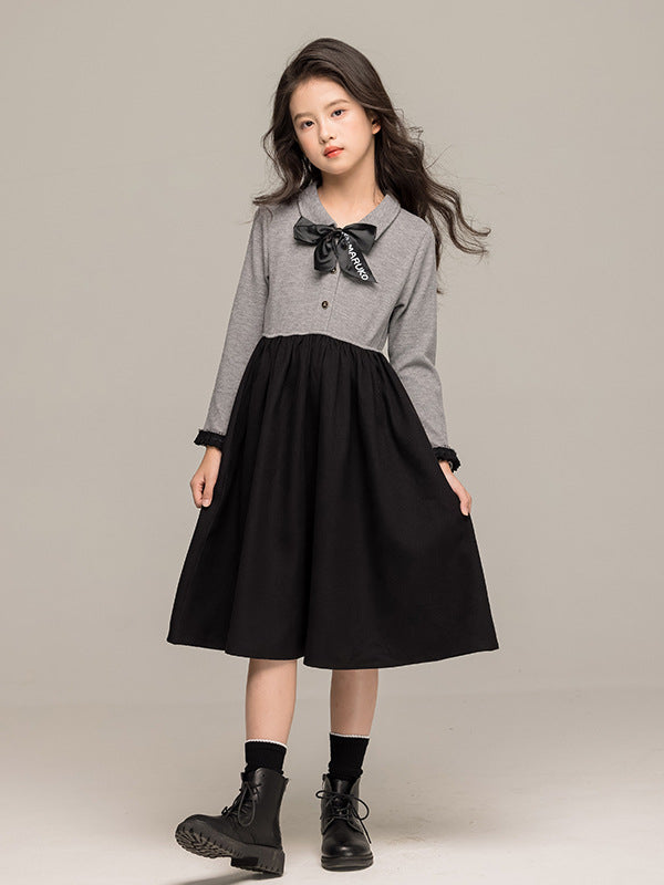 Autumn Arrival Long Sleeves Color Patchwork Dress for Stylish Girls